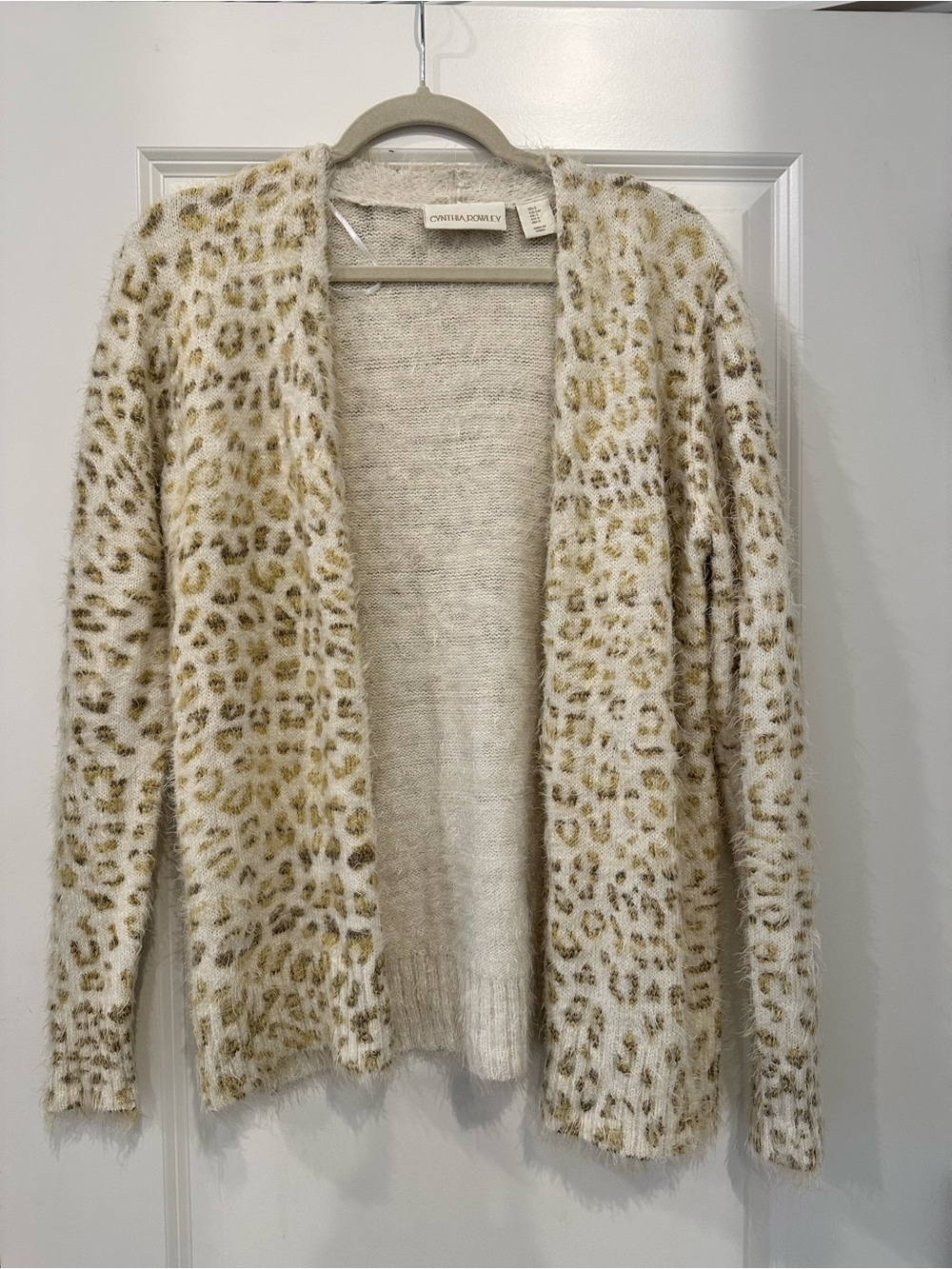 Cynthia Rowley Cream Leopard-Print Open-Front Cardigan with Tan Spots